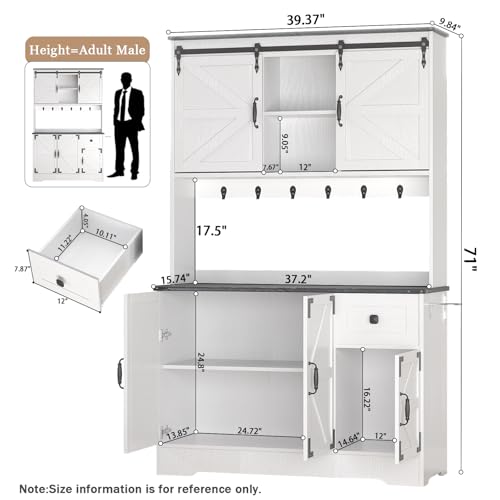 White Kitchen Pantry Cabinet with Charging Station and Microwave Stand K96578