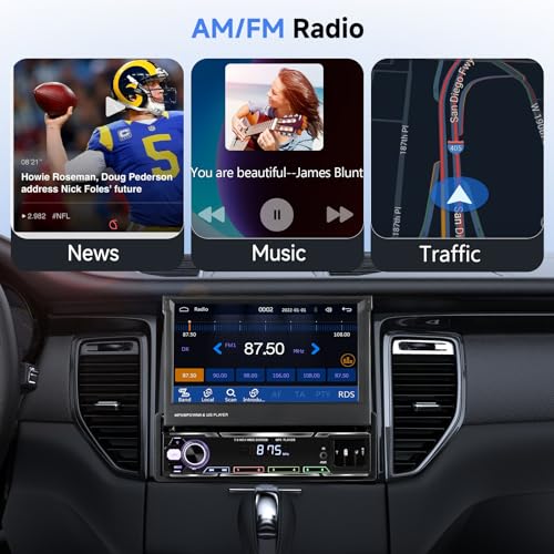 7" Flip Out Touchscreen Car Stereo with Wireless Carplay Android Auto Bluetooth AM/FM USB K540