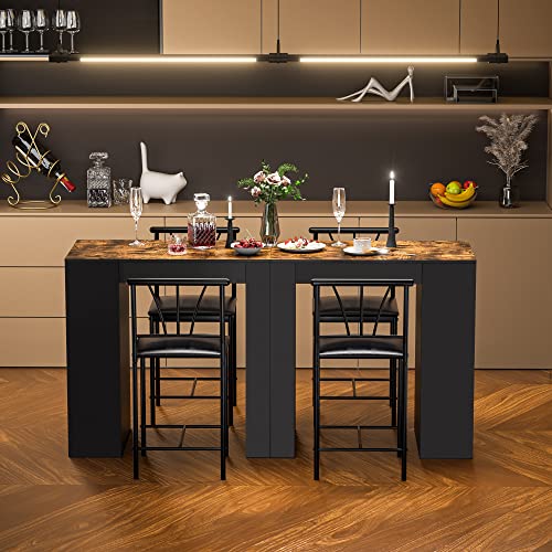 Gray Small Bar Table and Chairs Dining Set for 2 with Storage Shelves Z7025