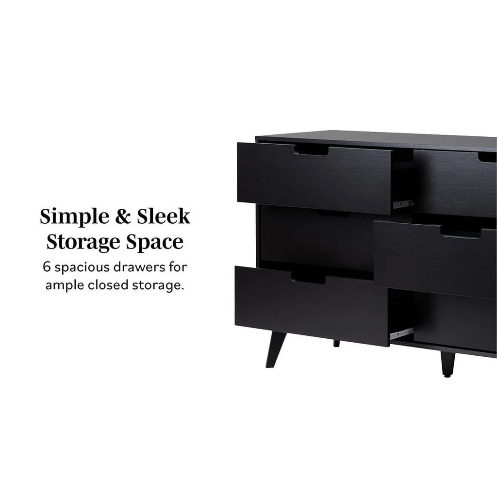 Black 6 Drawer Wood Dresser V4480