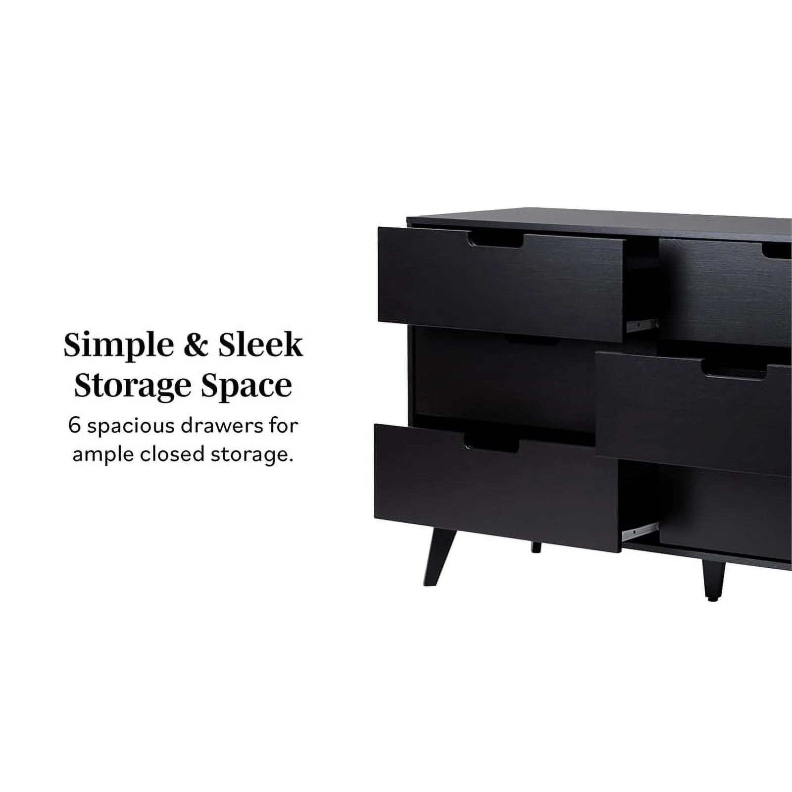 Black 6 Drawer Wood Dresser V4480