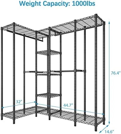 67.5" L Shaped Freestanding Wire Garment Rack Q57455