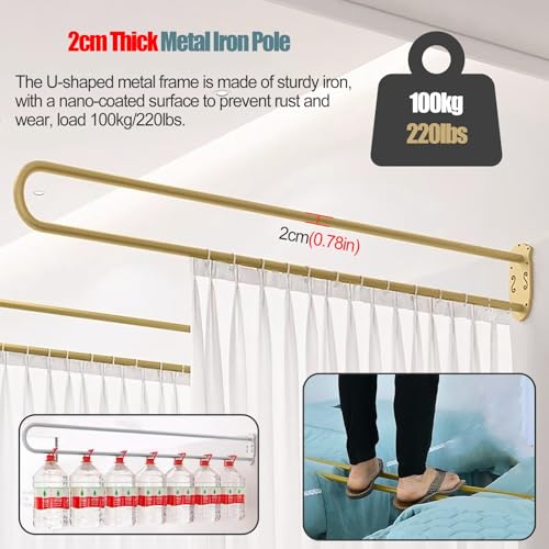 Beige Fabric Curtain Divider with Metal Pole, 2 Pack W86242