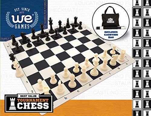 Tournament Chess Set with Filled Chess Pieces and Black Roll-Up Vinyl Chess Board C436