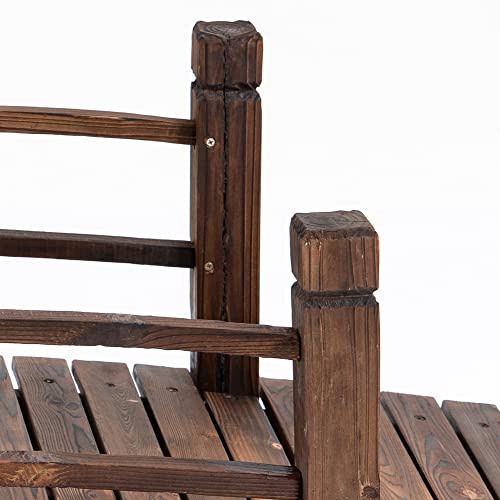 Fir Wood Garden Bridge Arc Walkway with Side Railings, Stained Wood, 60" x 26.5" x 19" P403