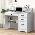 White 44" Wood Desk with 4 Drawers and Hutch T847