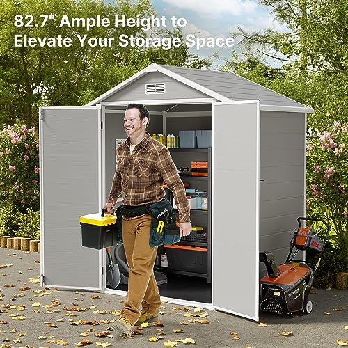 Grey & White 5x3 FT Outdoor Resin Storage Shed with Floor and Lockable Door B597303