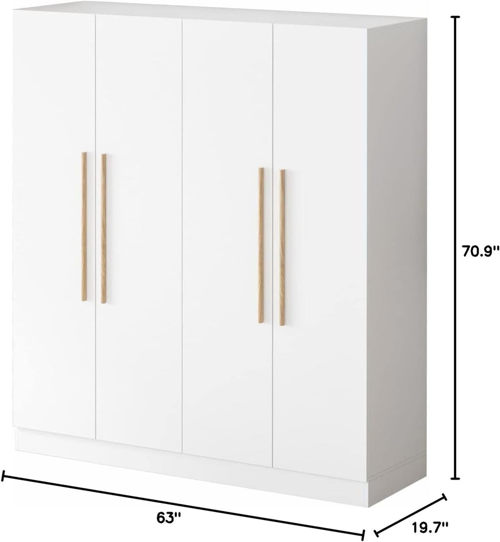 White Solid Wood Wardrobe Closet with Storage Shelves C535