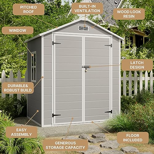 Grey & White 5x3 FT Outdoor Resin Storage Shed with Floor and Lockable Door B597303
