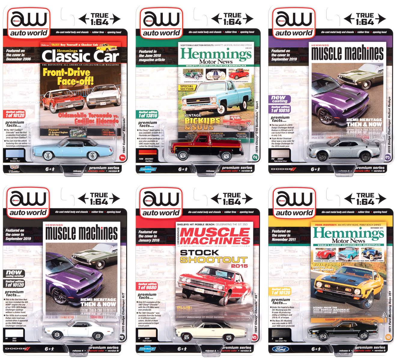 6 Pieces 1/64 Diecast Model Cars V39819