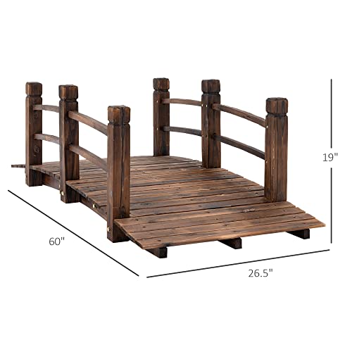 Fir Wood Garden Bridge Arc Walkway with Side Railings, Stained Wood, 60" x 26.5" x 19" P403