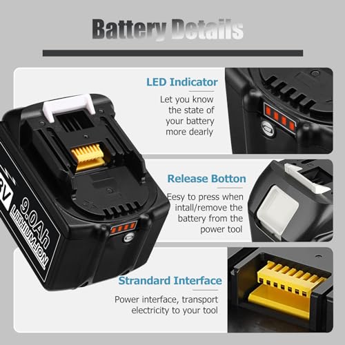 2 Packs 6000mAh 18V Battery with LED Indicator U95212