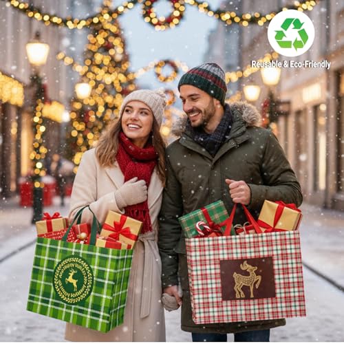 20 Pack Assorted Sizes Non-Woven Christmas Gift Bags with Handle C428