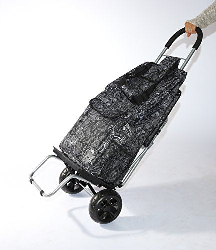 Black Foldable Shopping Cart with Seat M342