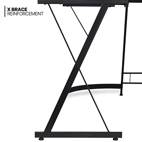 Black L Shaped Gaming Desk with Metal Frame D417