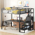 Full Size Metal Loft Bed with Desk and Wardrobe H7980