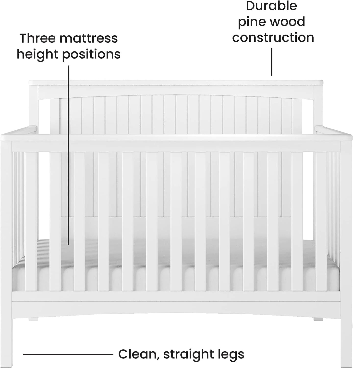 4-in-1 Convertible Crib, Matte White S920