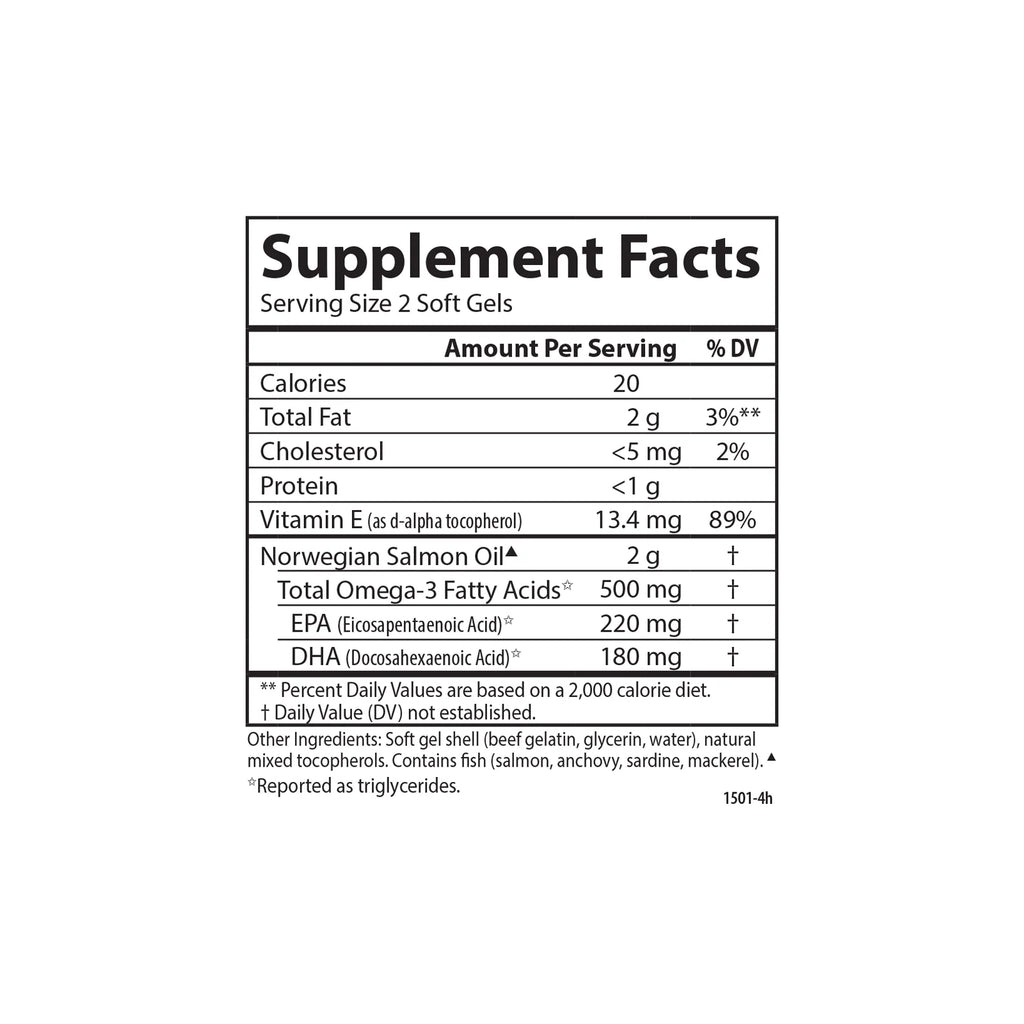 Norwegian Salmon Oil 500 mg Omega-3s 180 Softgels D90026