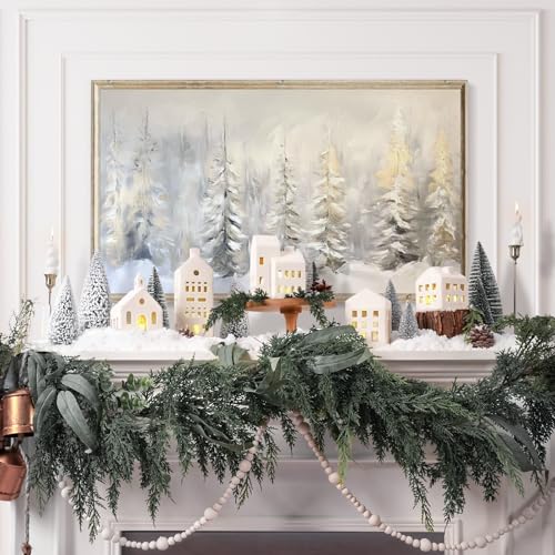Christmas Village Sets of 5 Ceramic Houses with LED Lights and 9 Trees H64899