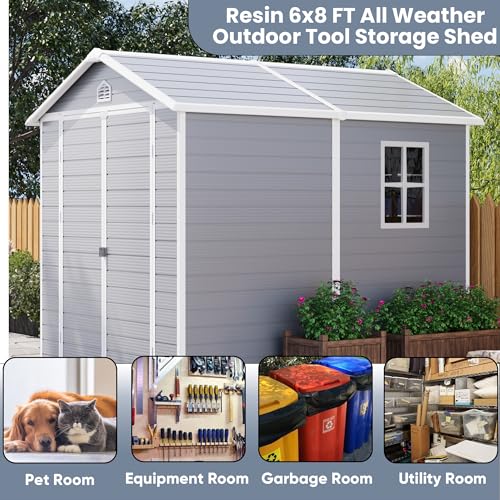 6 x 8 FT Grey Plastic Outdoor Storage Shed with Floor U494083