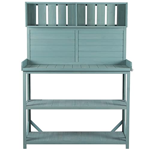Green 65" Wooden Potting Bench with 4 Storage Shelves X153