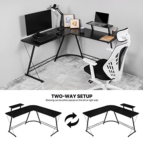 Black L Shaped Gaming Desk with Metal Frame D417