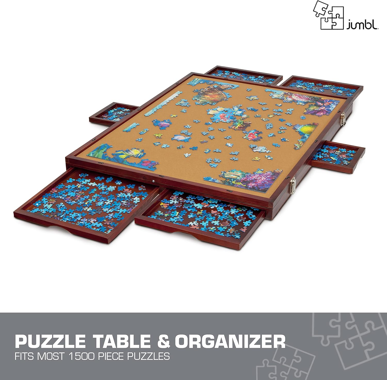 1500-Piece Tilting Puzzle Board with Felt Surface, 6 Removable Sorting Drawers, 27” x 35” Wooden Jigsaw Puzzle Table S949231