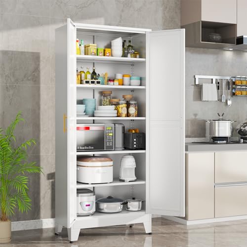 75.2”H Metal Pantry Storage Cabinet with Adjustable Shelves S8273