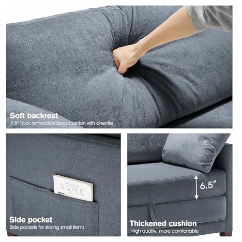 Blue Chenille Convertible Floor Sofa Bed with 2 Pillows Y42816