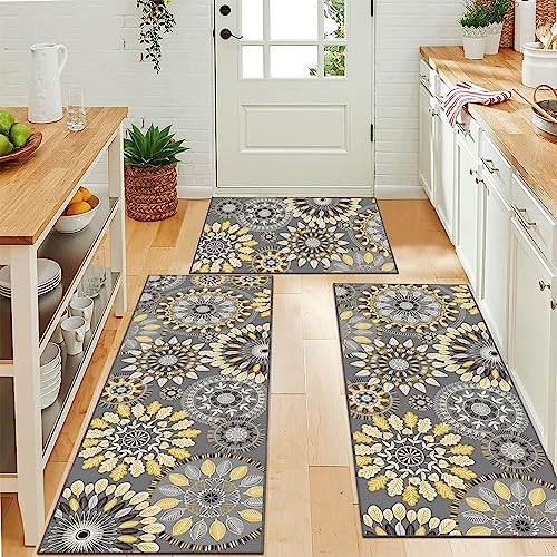 Farmhouse Kitchen Rugs Sets of 3, Non Slip Washable Kitchen Mat O2976