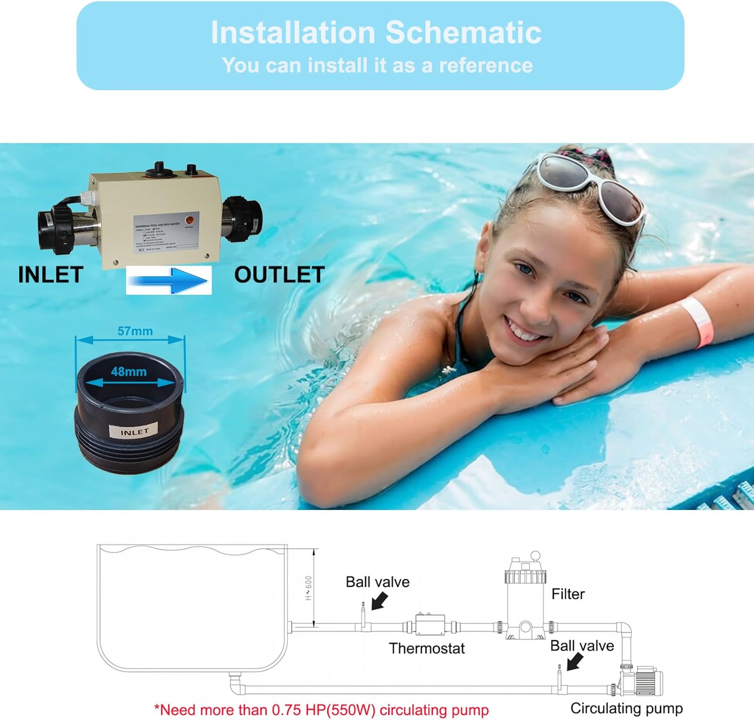 3KW 220V Electric Swimming Pool Heater Y995631