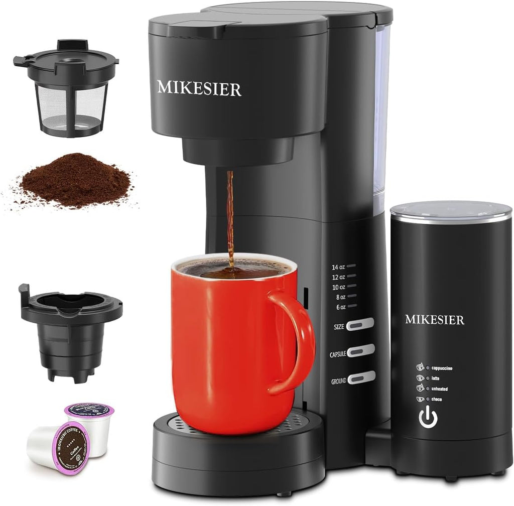 Single Serve Coffee Maker with Milk Frother, 28oz Removable Water Tank G61020