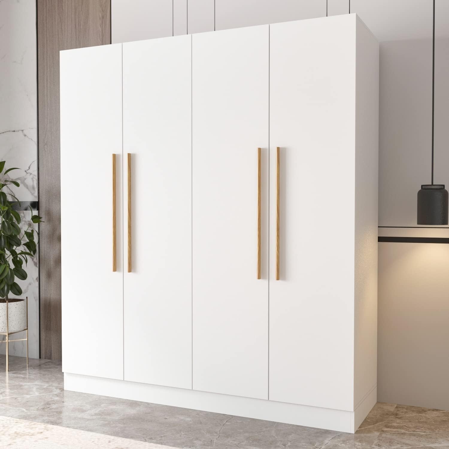 White Solid Wood Wardrobe Closet with Storage Shelves C535