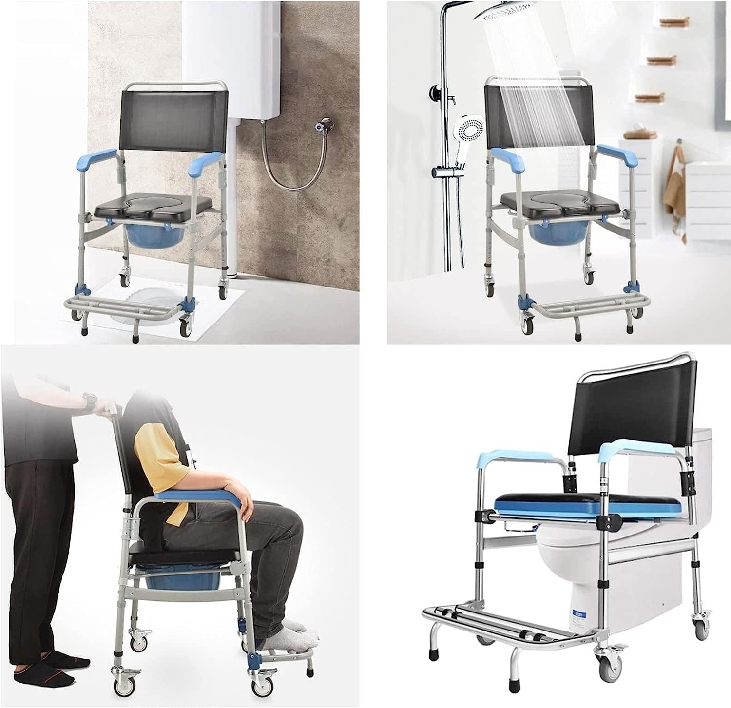Lightweight Bedside Commode Portable Toilet Bath Chair Adjustable Height Shower Chair V84112