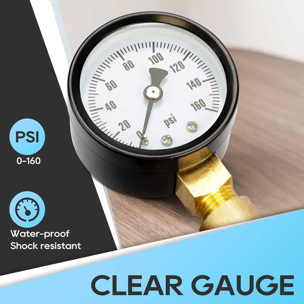 Brass Lead-Free Adjustable RV Water Pressure Regulator Valve with Gauge and Inlet Screen Filter T994894