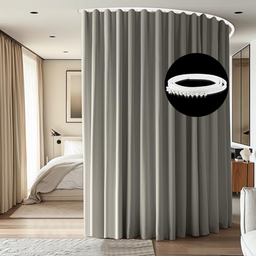 White Room Divider Curtain with Ceiling Track and Hooks, 1 Panel, W 8.3 x H 7ft P71783