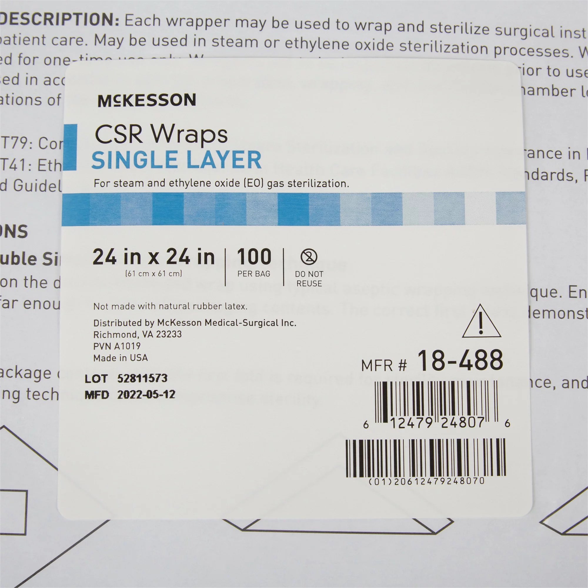 Sterilization Wrap Blue 24 x 24" 100 Ct W2275