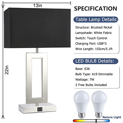 Set of 2 Touch Control Table Lamps with USB Ports, 3-Way Dimmable, Gold and White R82766