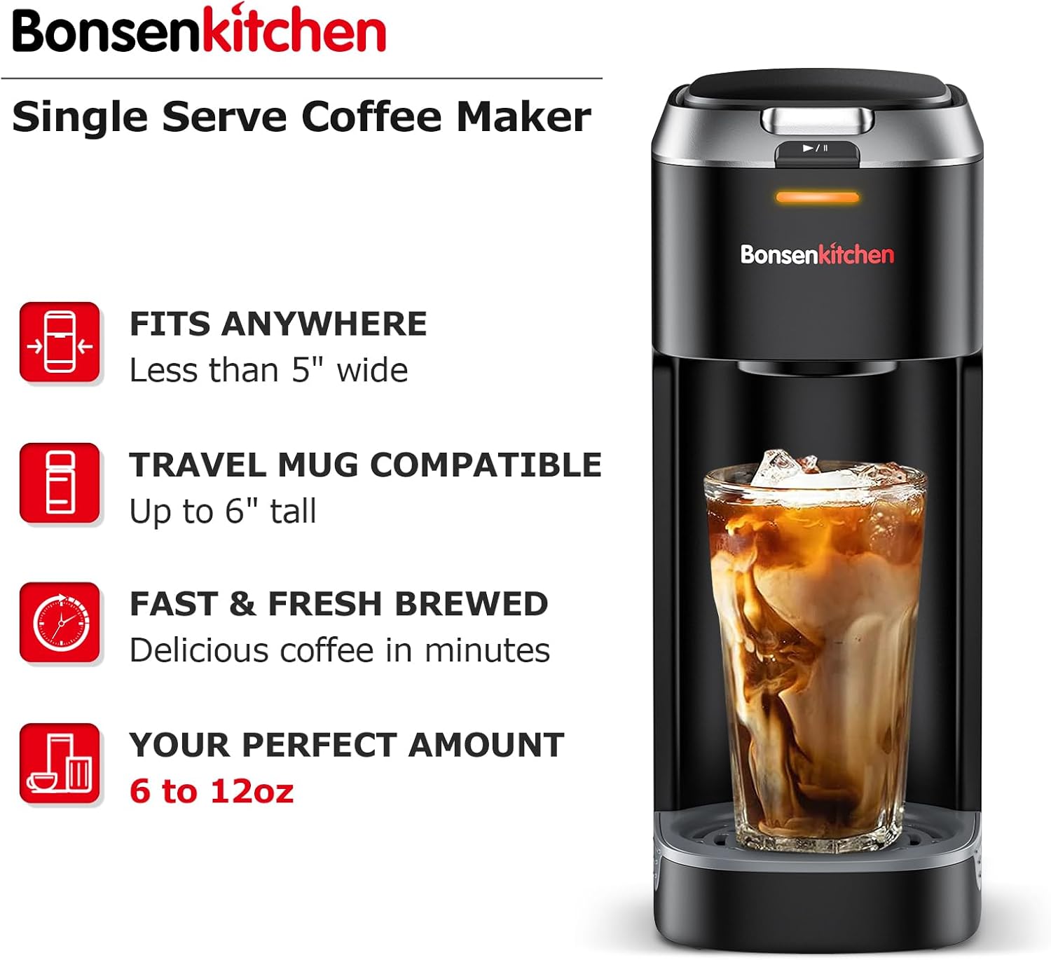 Single Serve Coffee Maker for K Cup Capsule, 6 to 12oz Brew Sizes L89961