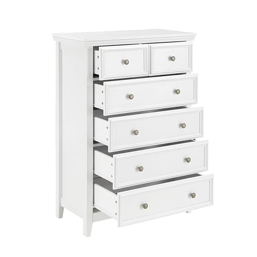 White 6 Drawer Dresser with Metal Handles S91354