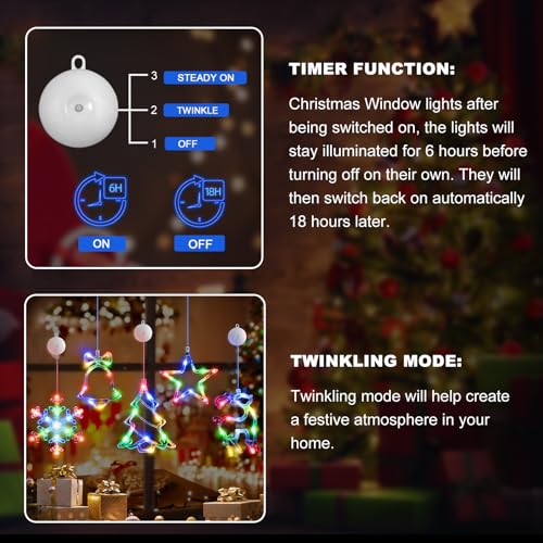 5Pack Christmas Window Lights with Timer, Battery Powered White LED Snowflake Decor U976