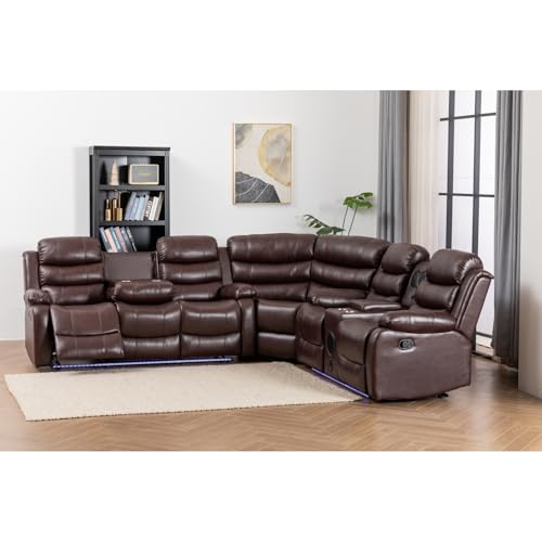 White PU Leather L-Shaped 9 Seater Reclining Sectional Sofa with LED Light G657191
