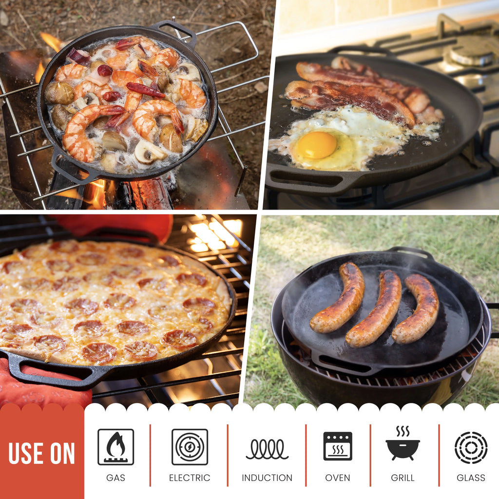 Black 12 in x 14 in x 1 in Cast Iron Baking Pizza Pan O698
