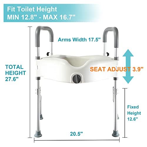 Grey+White 5 Inch Raised Toilet Seat with Handles J11631
