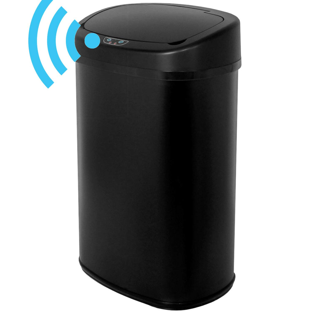 13 Gallon Black Stainless Steel Trash Can with Lid S393674