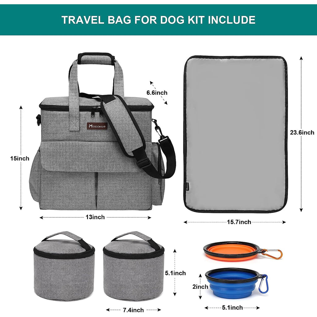 Dog Travel Bag with 2 Food Carriers, 2 Collapsible Bowls, and 1 Placemat E25441