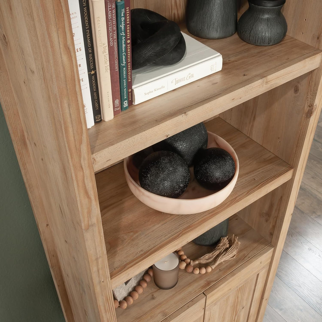 Khaki Pine Finish Bookcase with Doors U387400