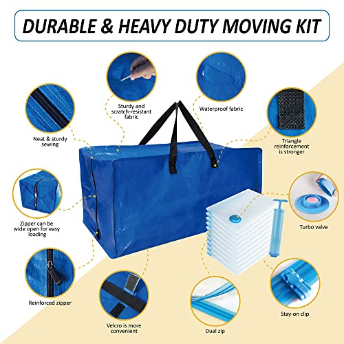 6 Pack Heavy Duty Extra Large Moving Bags with Backpack Straps & Vacuum Storage Bags X995252