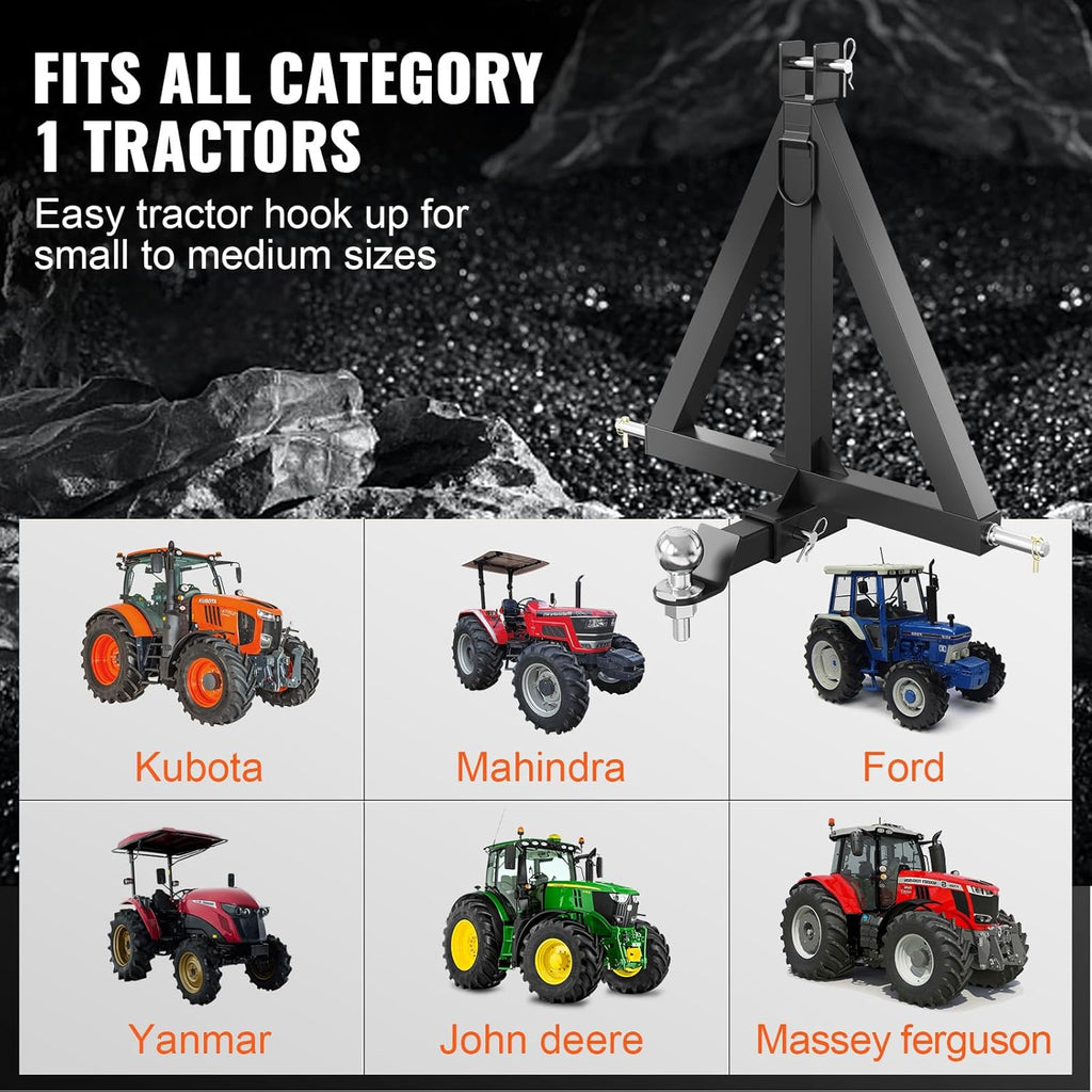3 Point 2" Receiver Trailer Hitch Category 1 Tractor Tow Drawbar Adapter with Pins K8244