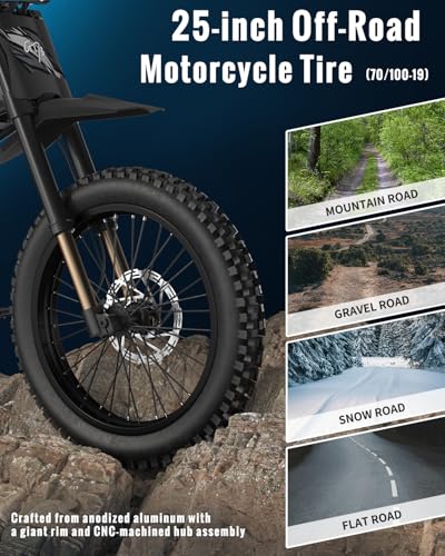Electric Dirt Bike, 60V 3000W / 48V 2400W, Dual Battery, 25" Motorcycle Tire, Full Suspension M12488